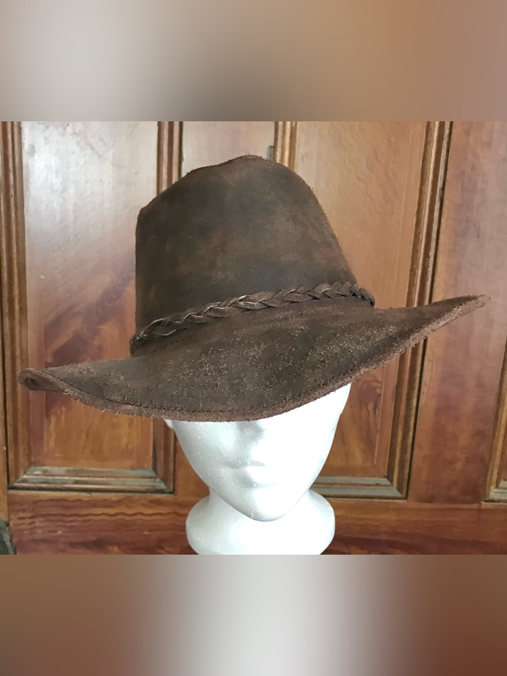 Vintage Brown Leather Boho Country Western Southwestern Outback Cowboy/Girl Hat